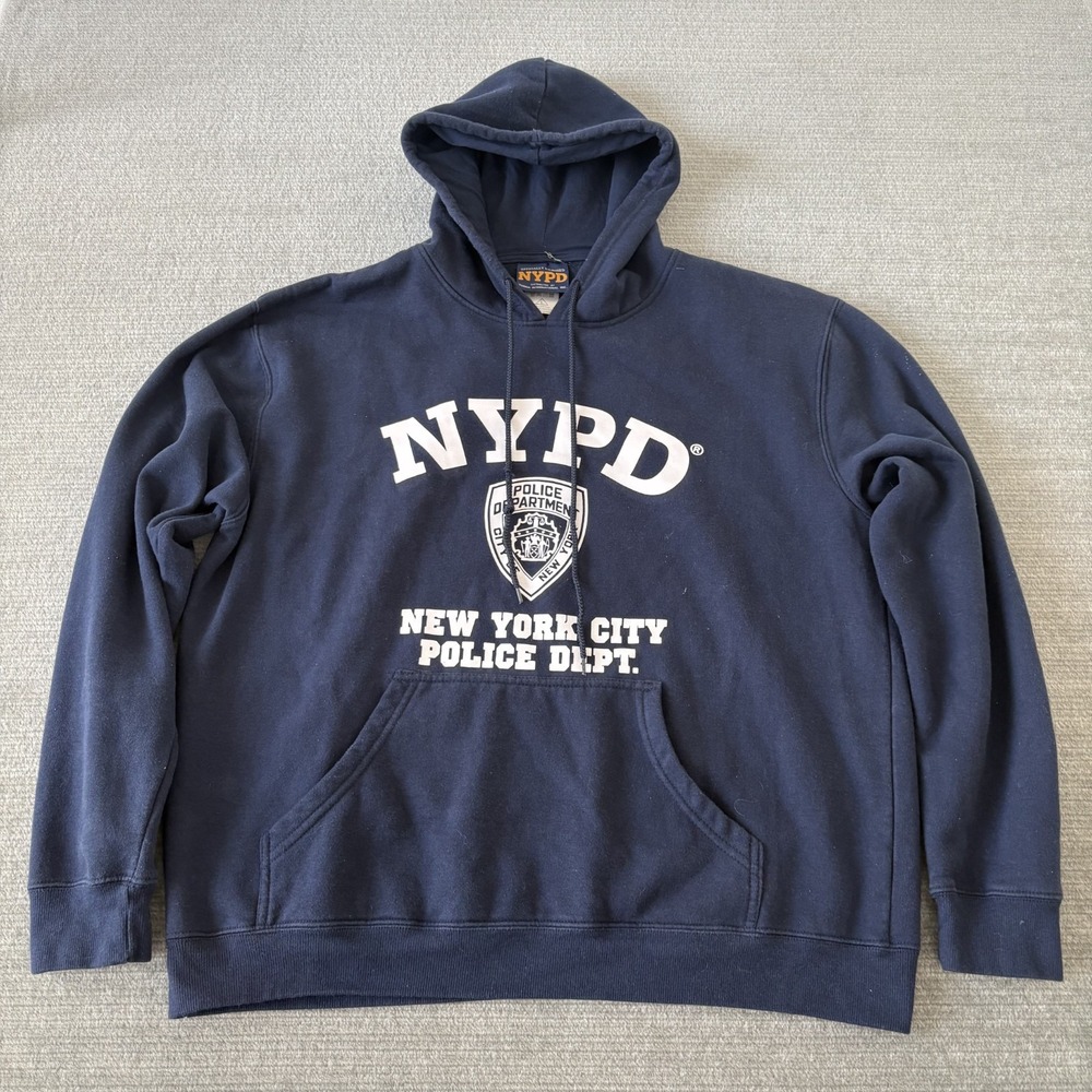 NYPD New York Police Department Hoodie Men L Navy Blue Graphic Pullover Cozy VTG